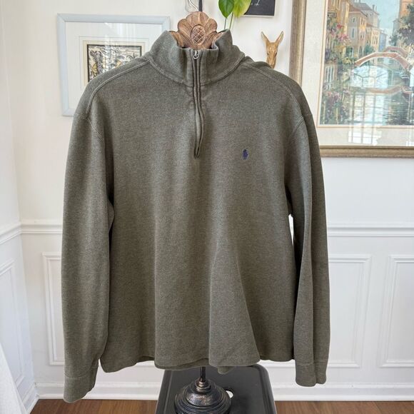 Polo Ralph Lauren Olive Green Cotton Quarter Zip Sweater XL - Picture 2 of 6